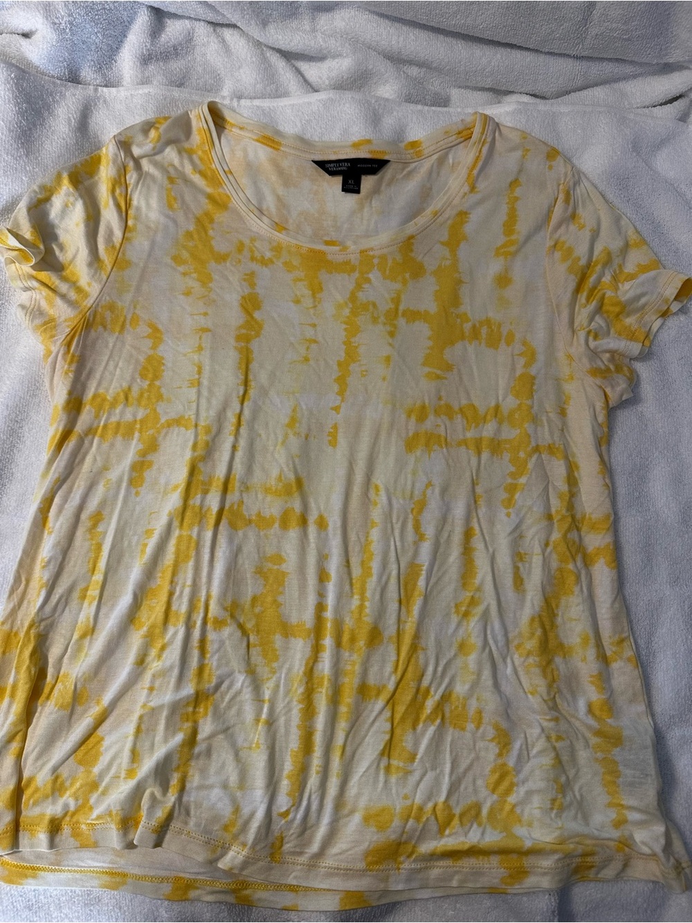 Simply Vera Vera Wang Yellow Tie-Dye Scoop Neck Short Sleeve Tee